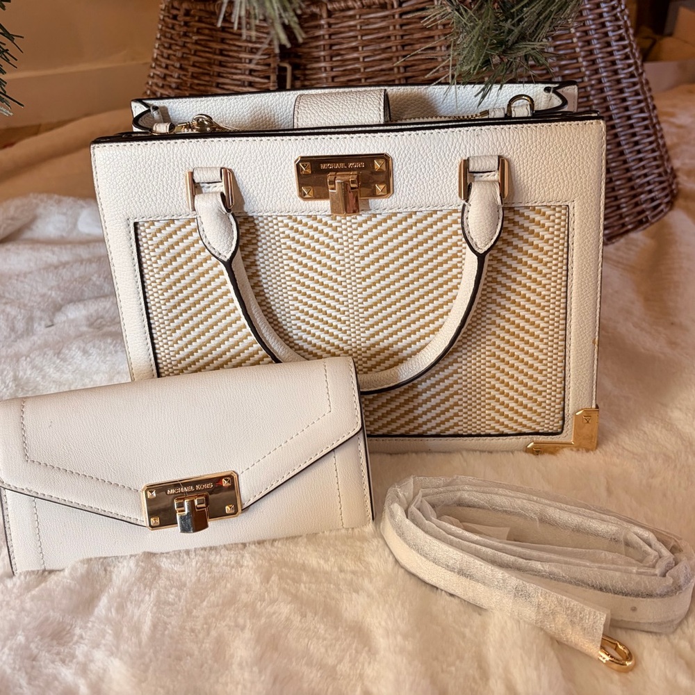Michael Kors Cream and Tan Satchel Set